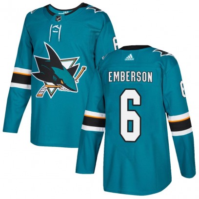 Men's Authentic San Jose Sharks Ty Emberson Adidas Home Jersey - Teal
