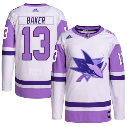 Men's Authentic San Jose Sharks Jamie Baker Adidas Hockey Fights Cancer Primegreen Jersey - White/Purple