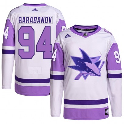 Men's Authentic San Jose Sharks Alexander Barabanov Adidas Hockey Fights Cancer Primegreen Jersey - White/Purple