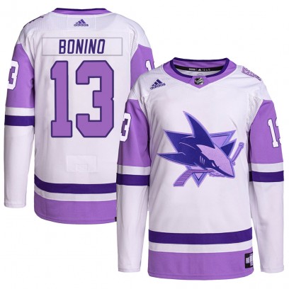 Men's Authentic San Jose Sharks Nick Bonino Adidas Hockey Fights Cancer Primegreen Jersey - White/Purple