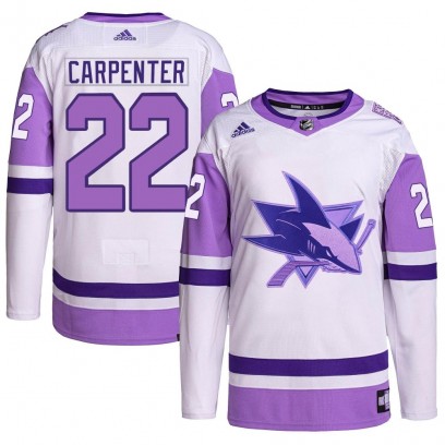 Men's Authentic San Jose Sharks Ryan Carpenter Adidas Hockey Fights Cancer Primegreen Jersey - White/Purple
