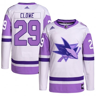 Men's Authentic San Jose Sharks Ryane Clowe Adidas Hockey Fights Cancer Primegreen Jersey - White/Purple