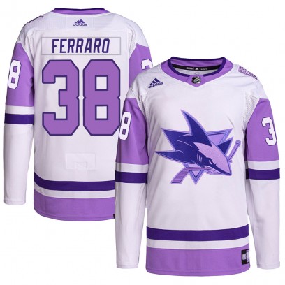 Men's Authentic San Jose Sharks Mario Ferraro Adidas Hockey Fights Cancer Primegreen Jersey - White/Purple