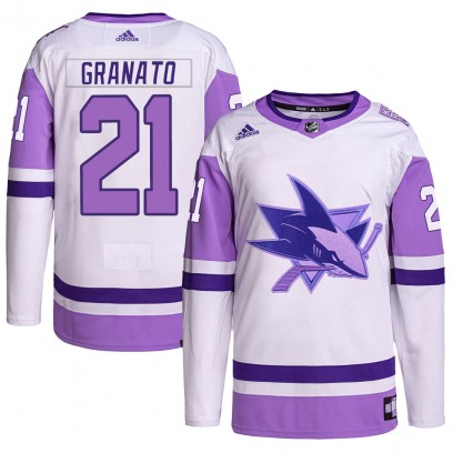 Men's Authentic San Jose Sharks Tony Granato Adidas Hockey Fights Cancer Primegreen Jersey - White/Purple