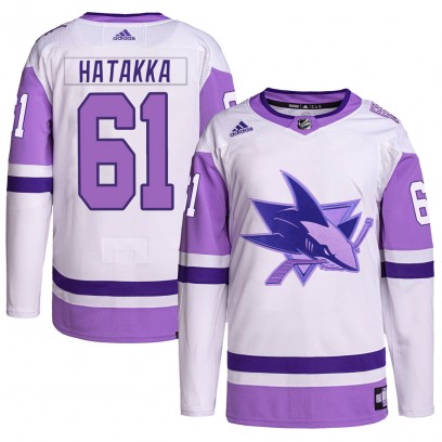 Men's Authentic San Jose Sharks Santeri Hatakka Adidas Hockey Fights Cancer Primegreen Jersey - White/Purple