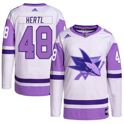 Men's Authentic San Jose Sharks Tomas Hertl Adidas Hockey Fights Cancer Primegreen Jersey - White/Purple