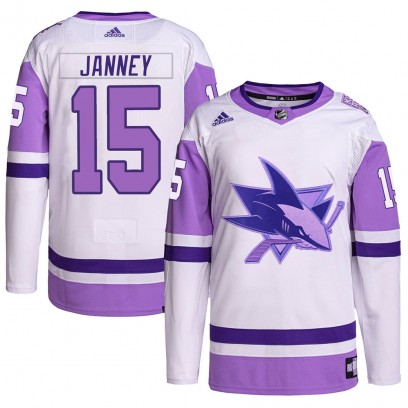 Men's Authentic San Jose Sharks Craig Janney Adidas Hockey Fights Cancer Primegreen Jersey - White/Purple
