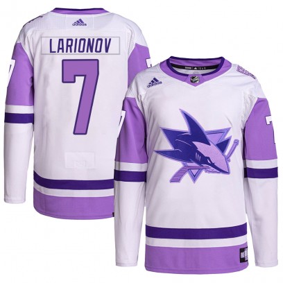 Men's Authentic San Jose Sharks Igor Larionov Adidas Hockey Fights Cancer Primegreen Jersey - White/Purple
