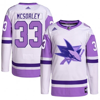 Men's Authentic San Jose Sharks Marty Mcsorley Adidas Hockey Fights Cancer Primegreen Jersey - White/Purple
