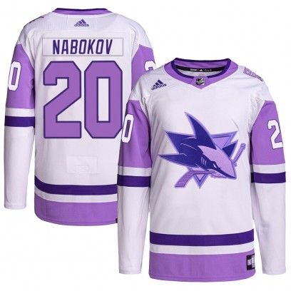 Men's Authentic San Jose Sharks Evgeni Nabokov Adidas Hockey Fights Cancer Primegreen Jersey - White/Purple