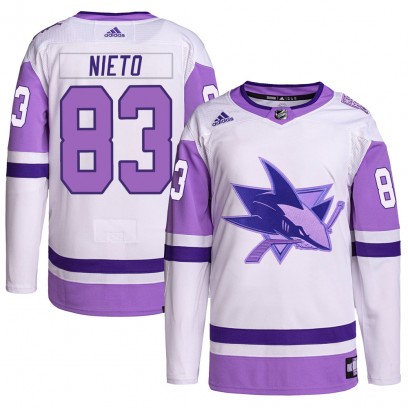 Men's Authentic San Jose Sharks Matt Nieto Adidas Hockey Fights Cancer Primegreen Jersey - White/Purple