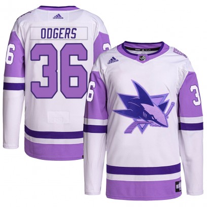 Men's Authentic San Jose Sharks Jeff Odgers Adidas Hockey Fights Cancer Primegreen Jersey - White/Purple
