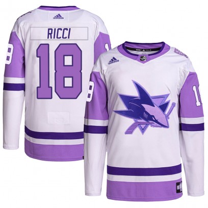 Men's Authentic San Jose Sharks Mike Ricci Adidas Hockey Fights Cancer Primegreen Jersey - White/Purple