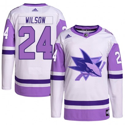 Men's Authentic San Jose Sharks Doug Wilson Adidas Hockey Fights Cancer Primegreen Jersey - White/Purple