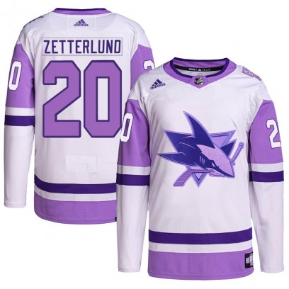 Men's Authentic San Jose Sharks Fabian Zetterlund Adidas Hockey Fights Cancer Primegreen Jersey - White/Purple
