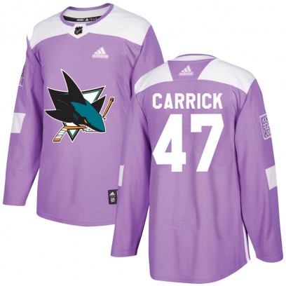 Youth Authentic San Jose Sharks Trevor Carrick Adidas Hockey Fights Cancer Jersey - Purple