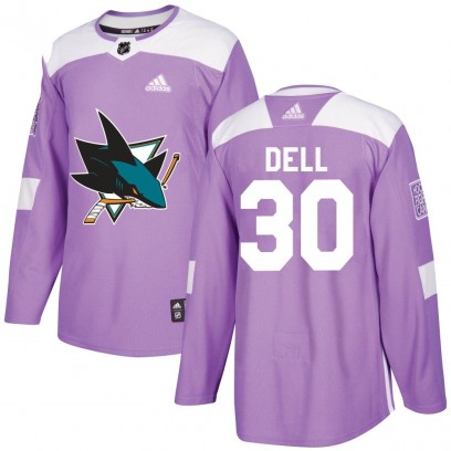 Youth Authentic San Jose Sharks Aaron Dell Adidas Hockey Fights Cancer Jersey - Purple