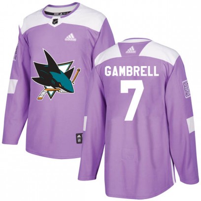 Youth Authentic San Jose Sharks Dylan Gambrell Adidas Hockey Fights Cancer Jersey - Purple