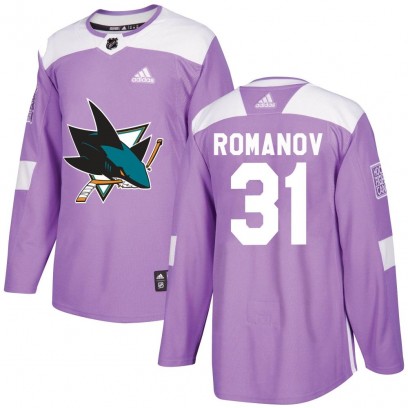Youth Authentic San Jose Sharks Georgi Romanov Adidas Hockey Fights Cancer Jersey - Purple