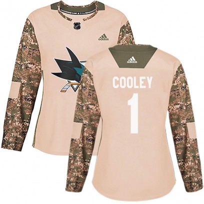 Women's Authentic San Jose Sharks Devin Cooley Adidas Veterans Day Practice Jersey - Camo