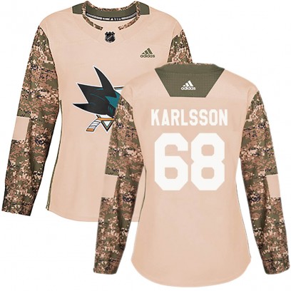 Women's Authentic San Jose Sharks Melker Karlsson Adidas Veterans Day Practice Jersey - Camo