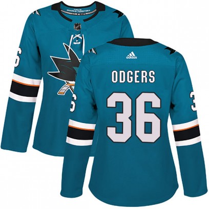 Women's Authentic San Jose Sharks Jeff Odgers Adidas Home Jersey - Teal