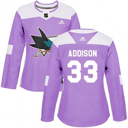 Women's Authentic San Jose Sharks Calen Addison Adidas Hockey Fights Cancer Jersey - Purple