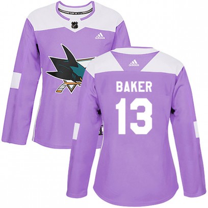 Women's Authentic San Jose Sharks Jamie Baker Adidas Hockey Fights Cancer Jersey - Purple