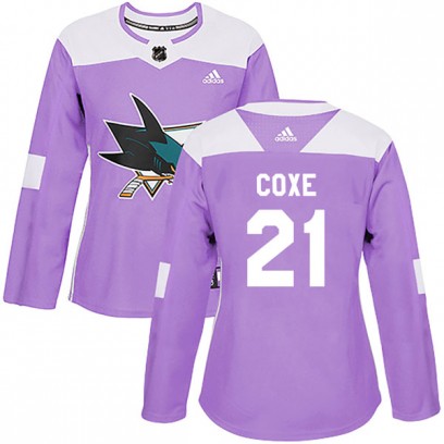 Women's Authentic San Jose Sharks Craig Coxe Adidas Hockey Fights Cancer Jersey - Purple