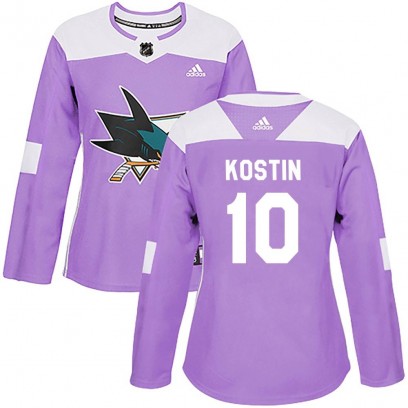 Women's Authentic San Jose Sharks Klim Kostin Adidas Hockey Fights Cancer Jersey - Purple