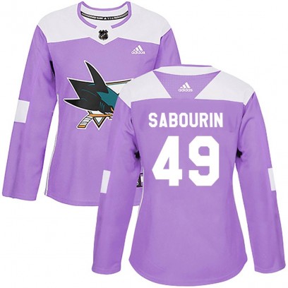 Women's Authentic San Jose Sharks Scott Sabourin Adidas Hockey Fights Cancer Jersey - Purple