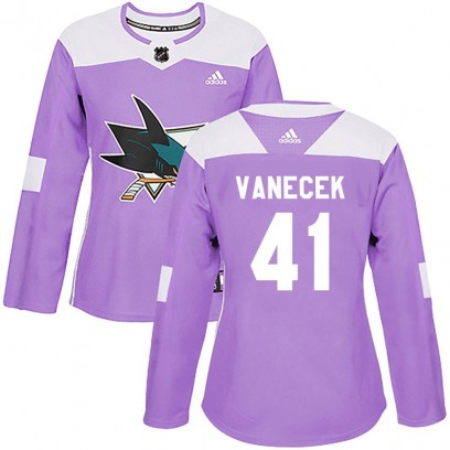 Women's Authentic San Jose Sharks Vitek Vanecek Adidas Hockey Fights Cancer Jersey - Purple