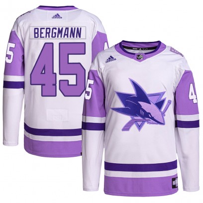 Youth Authentic San Jose Sharks Lean Bergmann Adidas Hockey Fights Cancer Primegreen Jersey - White/Purple