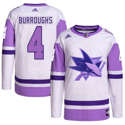 Youth Authentic San Jose Sharks Kyle Burroughs Adidas Hockey Fights Cancer Primegreen Jersey - White/Purple
