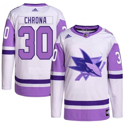 Youth Authentic San Jose Sharks Magnus Chrona Adidas Hockey Fights Cancer Primegreen Jersey - White/Purple