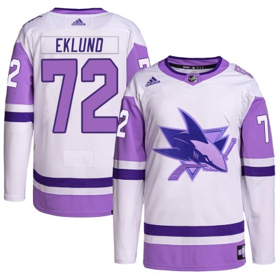 Youth Authentic San Jose Sharks William Eklund Adidas Hockey Fights Cancer Primegreen Jersey - White/Purple