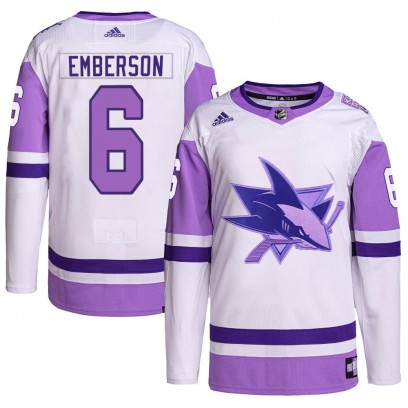 Youth Authentic San Jose Sharks Ty Emberson Adidas Hockey Fights Cancer Primegreen Jersey - White/Purple