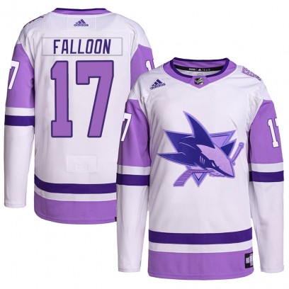 Youth Authentic San Jose Sharks Pat Falloon Adidas Hockey Fights Cancer Primegreen Jersey - White/Purple