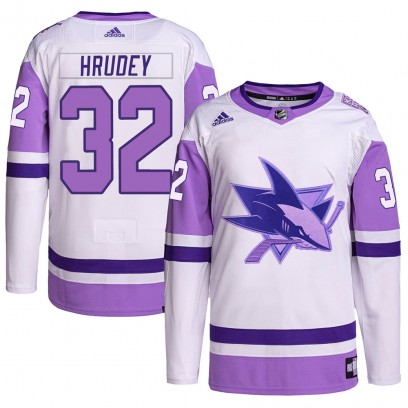 Youth Authentic San Jose Sharks Kelly Hrudey Adidas Hockey Fights Cancer Primegreen Jersey - White/Purple