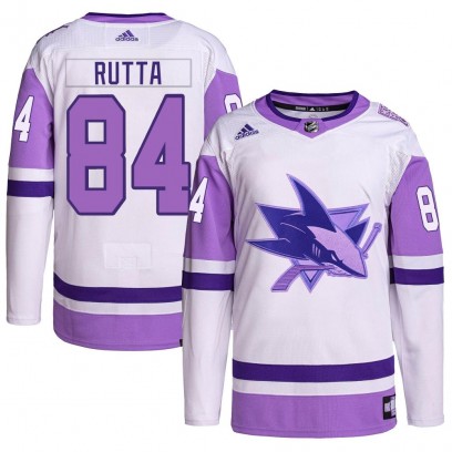 Youth Authentic San Jose Sharks Jan Rutta Adidas Hockey Fights Cancer Primegreen Jersey - White/Purple