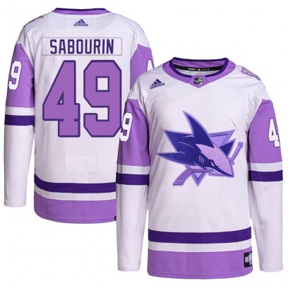 Youth Authentic San Jose Sharks Scott Sabourin Adidas Hockey Fights Cancer Primegreen Jersey - White/Purple