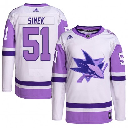 Youth Authentic San Jose Sharks Radim Simek Adidas Hockey Fights Cancer Primegreen Jersey - White/Purple