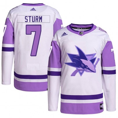 Youth Authentic San Jose Sharks Nico Sturm Adidas Hockey Fights Cancer Primegreen Jersey - White/Purple