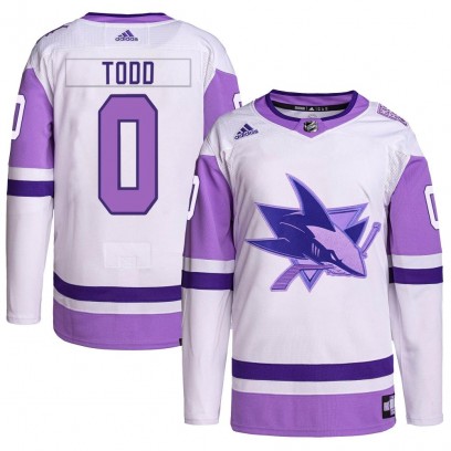 Youth Authentic San Jose Sharks Nathan Todd Adidas Hockey Fights Cancer Primegreen Jersey - White/Purple