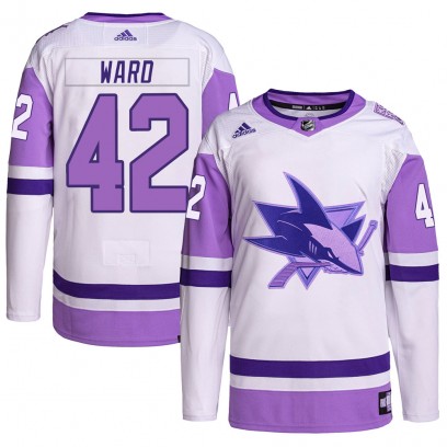 Youth Authentic San Jose Sharks Joel Ward Adidas Hockey Fights Cancer Primegreen Jersey - White/Purple