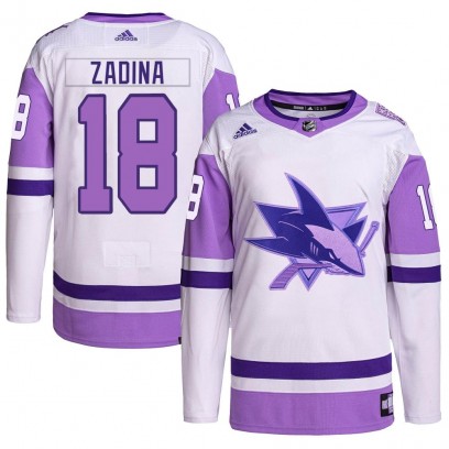 Youth Authentic San Jose Sharks Filip Zadina Adidas Hockey Fights Cancer Primegreen Jersey - White/Purple