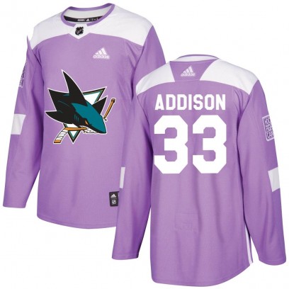 Men's Authentic San Jose Sharks Calen Addison Adidas Hockey Fights Cancer Jersey - Purple