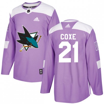 Men's Authentic San Jose Sharks Craig Coxe Adidas Hockey Fights Cancer Jersey - Purple