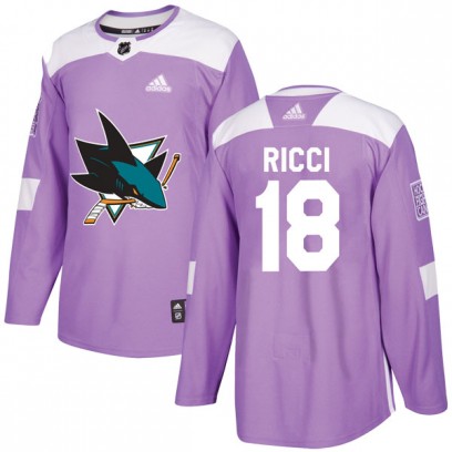Men's Authentic San Jose Sharks Mike Ricci Adidas Hockey Fights Cancer Jersey - Purple