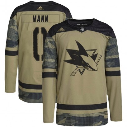 Youth Authentic San Jose Sharks Strauss Mann Adidas Military Appreciation Practice Jersey - Camo